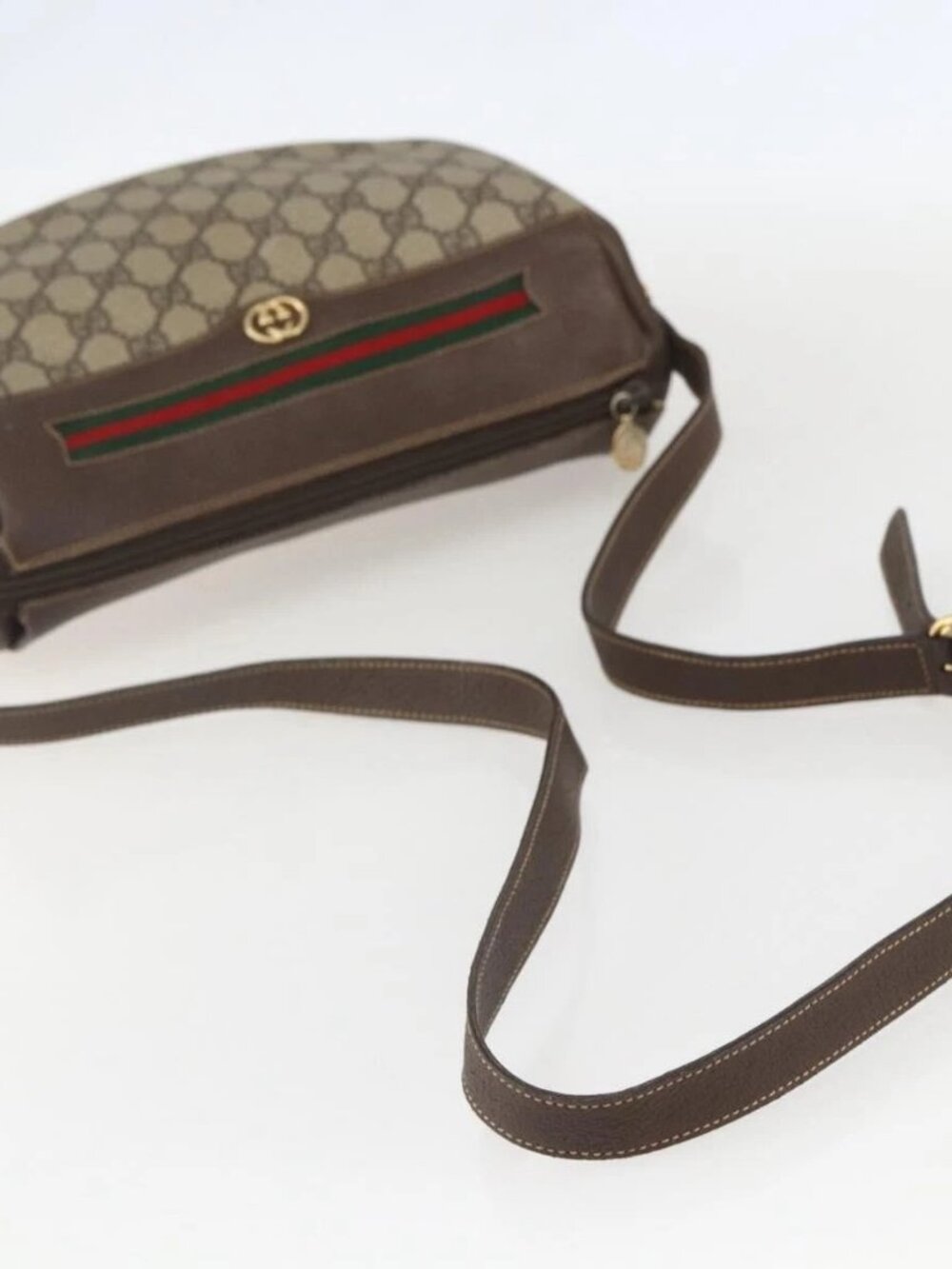 GUCCI GG Supreme Web Sherry Line Shoulder Bag PVC Beige Gold Auth 160559 - Picture 8 of 16